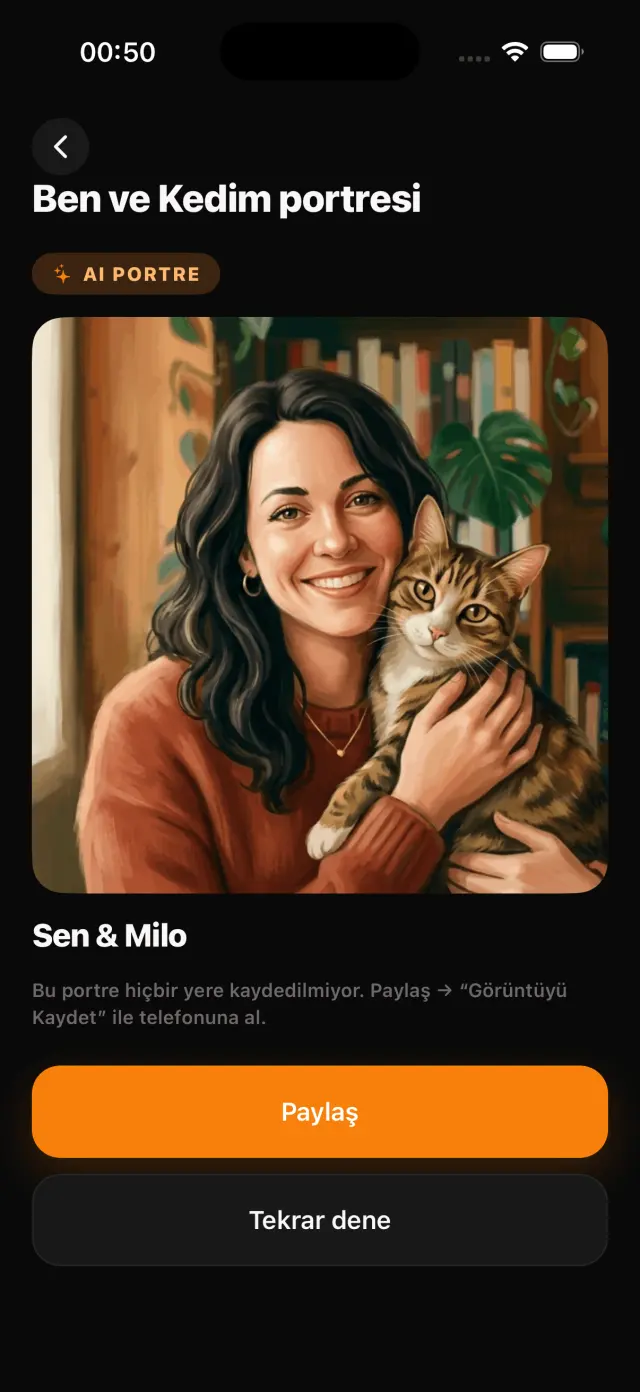 Ben ve Kedim yapay zeka portresi sonucu