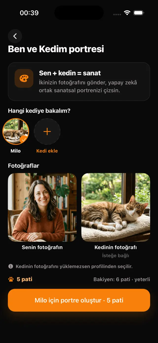 Ben ve Kedim portresi için fotoğraf seçimi